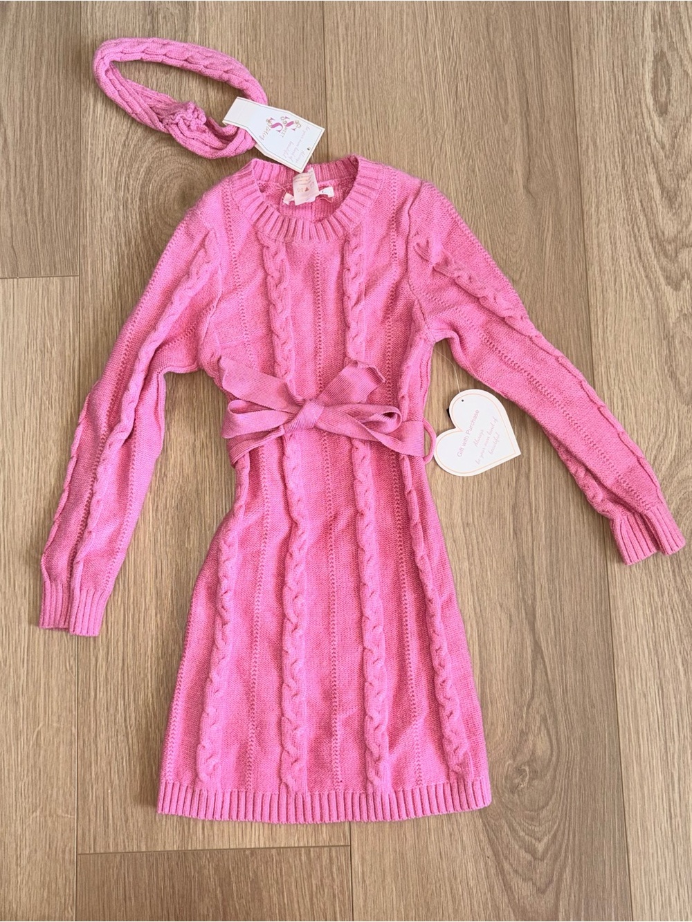NWT Sweet Stories girls knit pink dress with headband size 4T